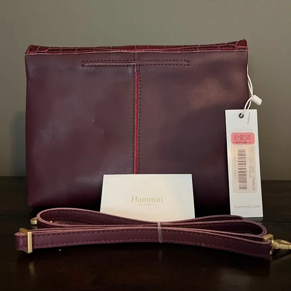 Hammitt Burgundy Croc-Embossed Wristlet with Gold Accents - Picture 2 of 4